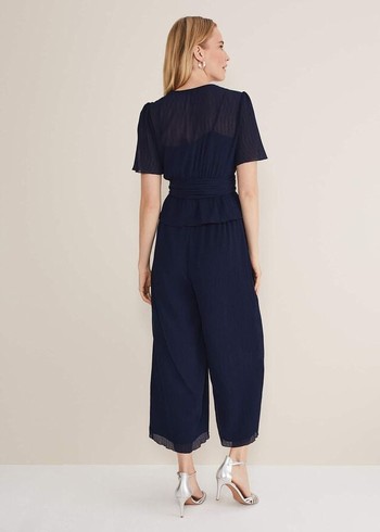 Phase Eight Aster Plisses Co-Ord Trousers Navy USA | 6913570-DE